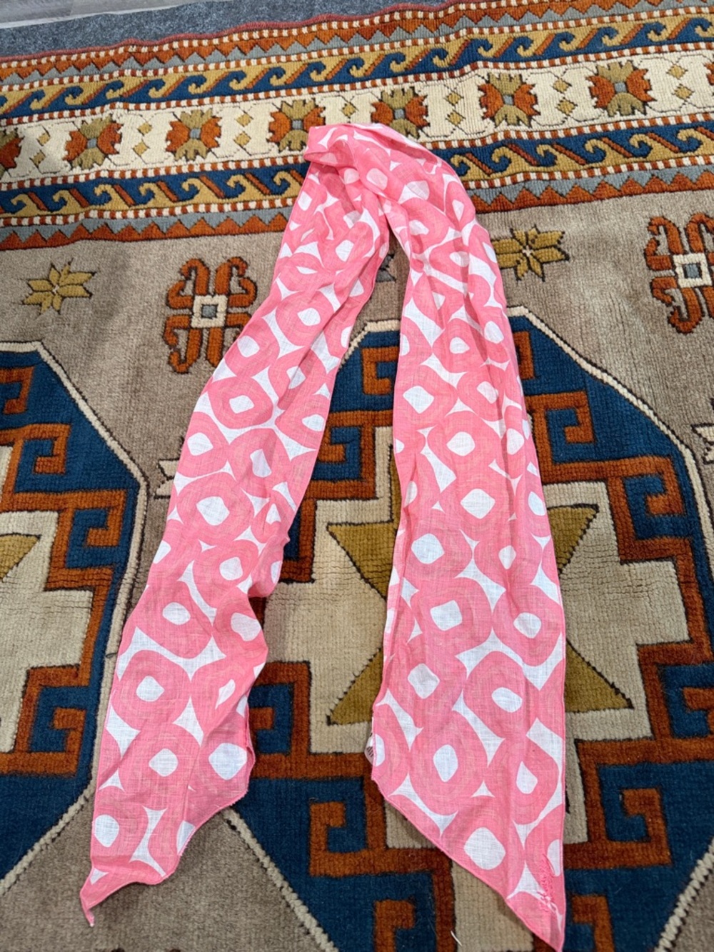 Pink and White Geometric Scarf